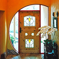 玄関ドア造作扉：ステンドグラス